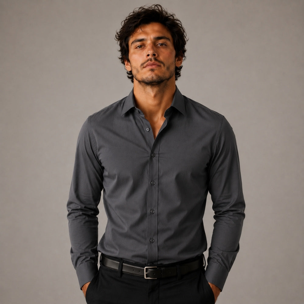 Camisa Social Tech Cinza Chumbo